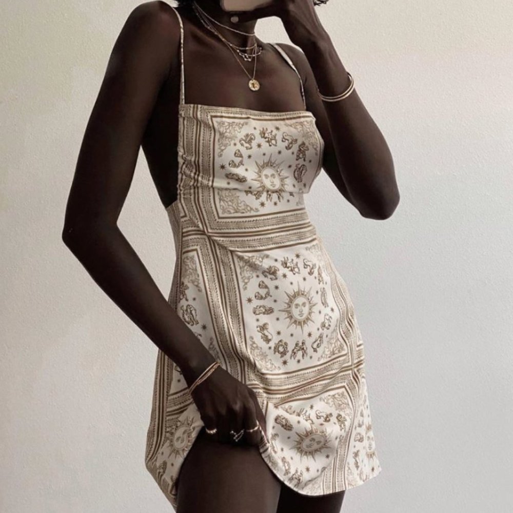 Danielle Bernstein White Astrology Mini Slip Dress